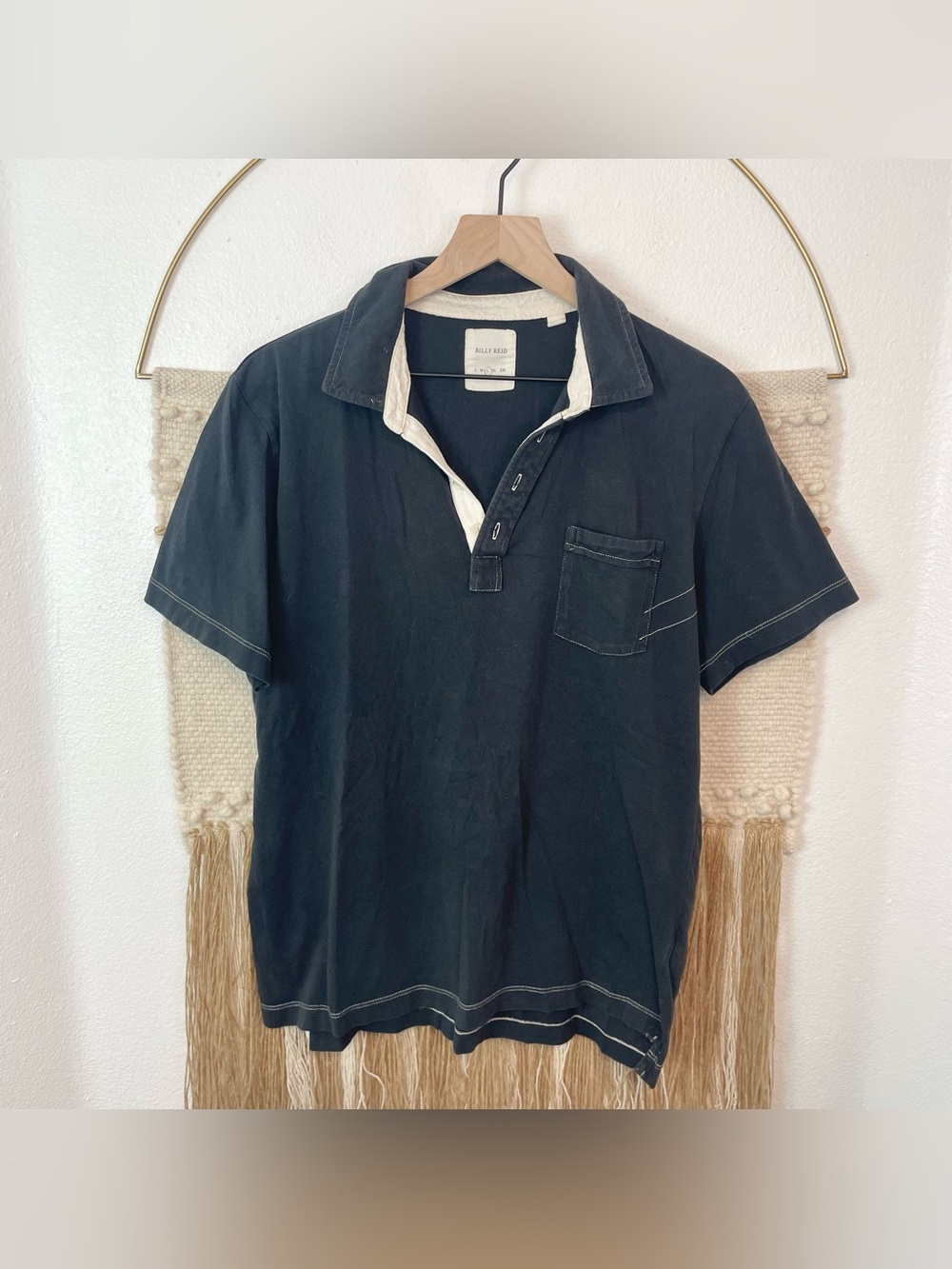 Billy Reid Black Short-Sleeve Polo Shirt 100% Cotton L
